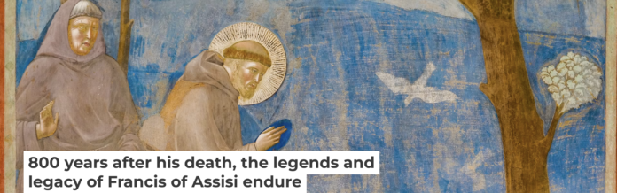 A fresco shows St. Francis speaking to the birds in the Basilica of San Francesco in Assisi, Italy. Photo Beto/iStock Getty Images Plus